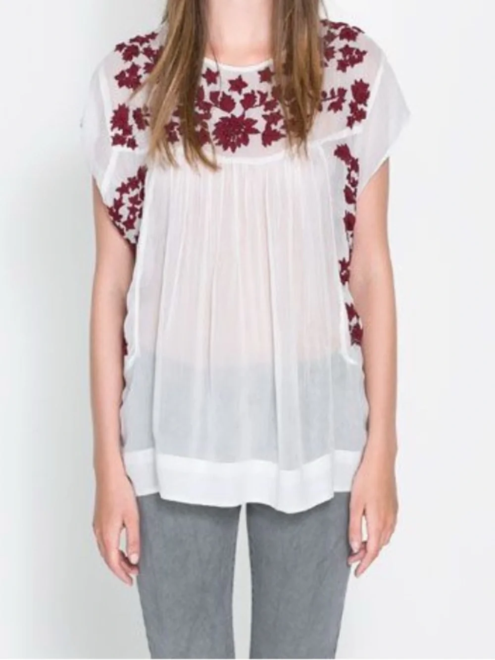 Zara Embroidered Floral Bohemian Cotton Peasant Blouse Size Medium - Picture 1 of 8